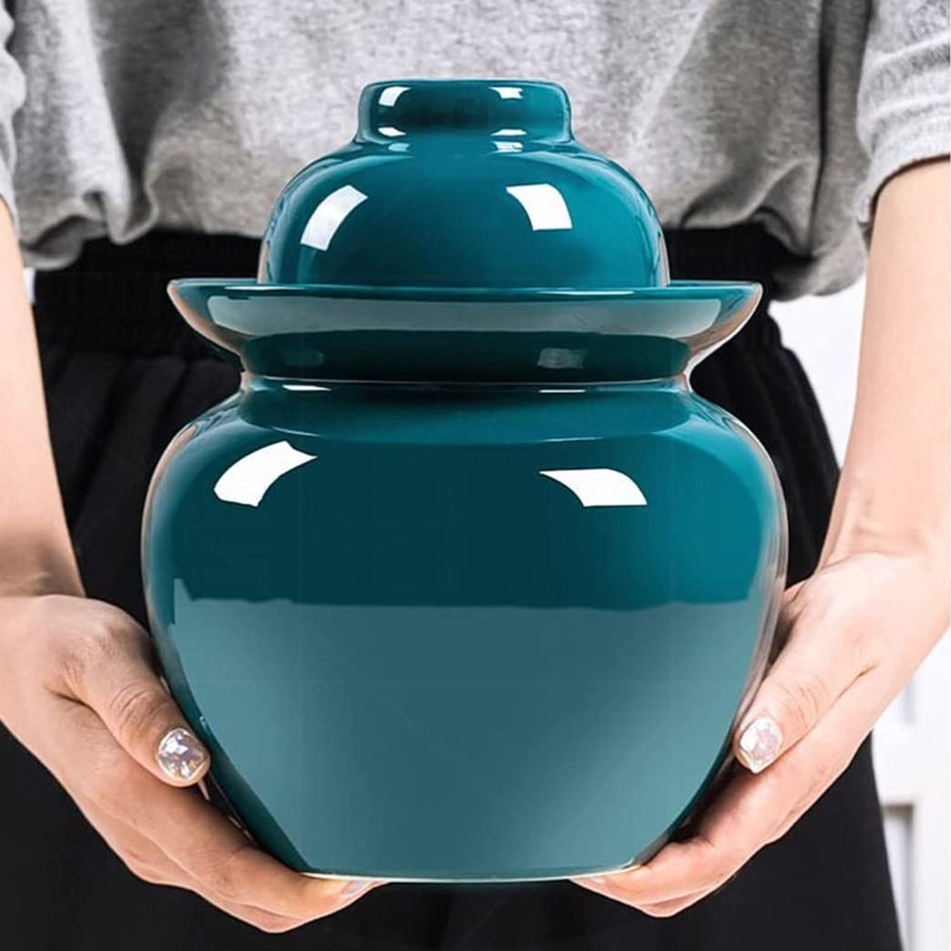 Niebieski porcelanowy słoik do wytrawiania, tradycyjny chiński garnek do fermentacji ceramicznej, garnek Kimchi z pokrywką do przechowywania żywności, uszczelka wodna pokrywa śluzy do kiszonej