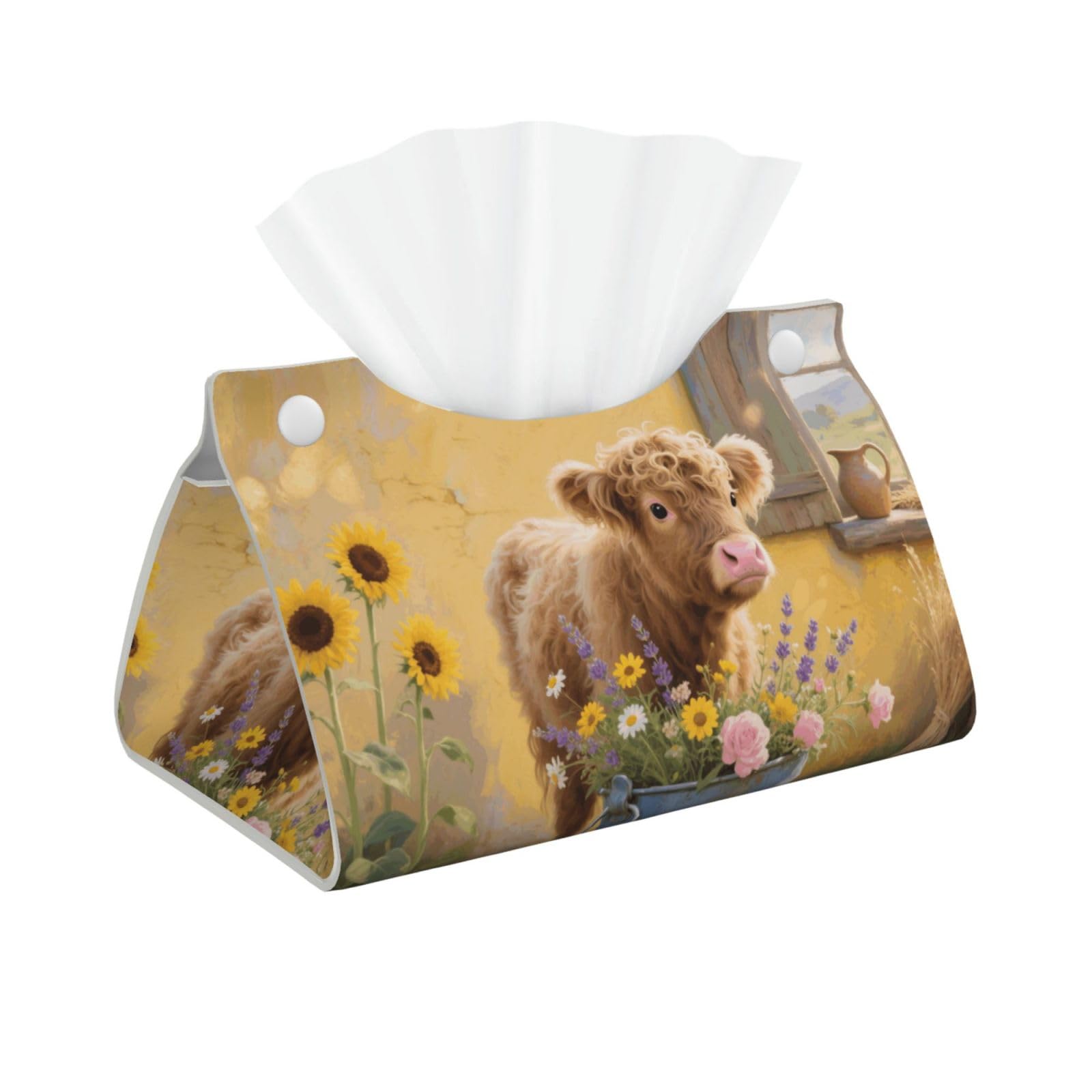 Pu Leather Tissue Box Cover, Farmhouse Cow Rectangle Tissue Case Covers Decorative Tissue Box Holder Waterproof Tissue Holder Organizer for Bathroom Home Office