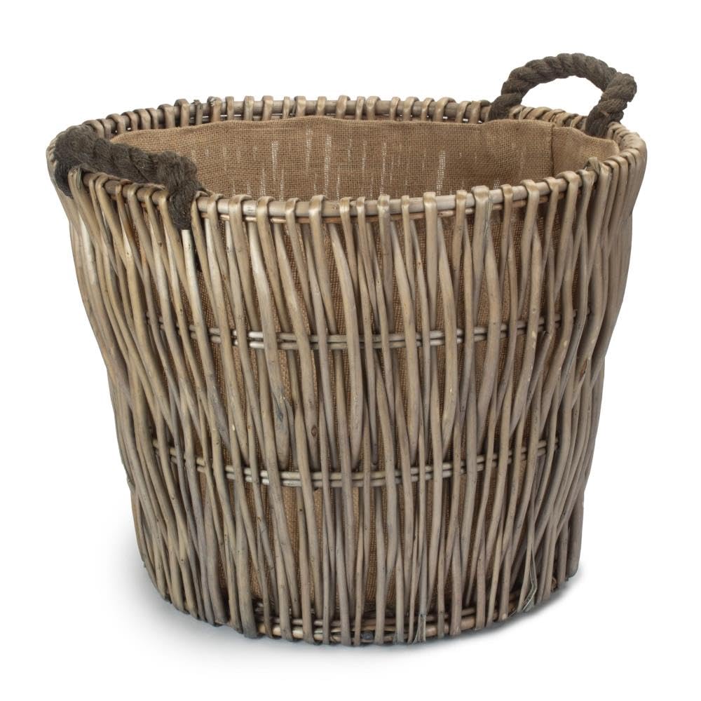 Red Hamper Red/Grey/Brown Hamper Round Hessian Lined Wicker Log Basket