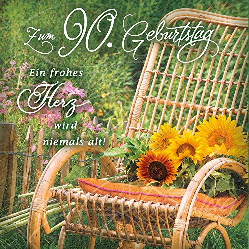 Perleberg Romantica 90th Birthday Card - Rocking Chair - 15cm x 15cm