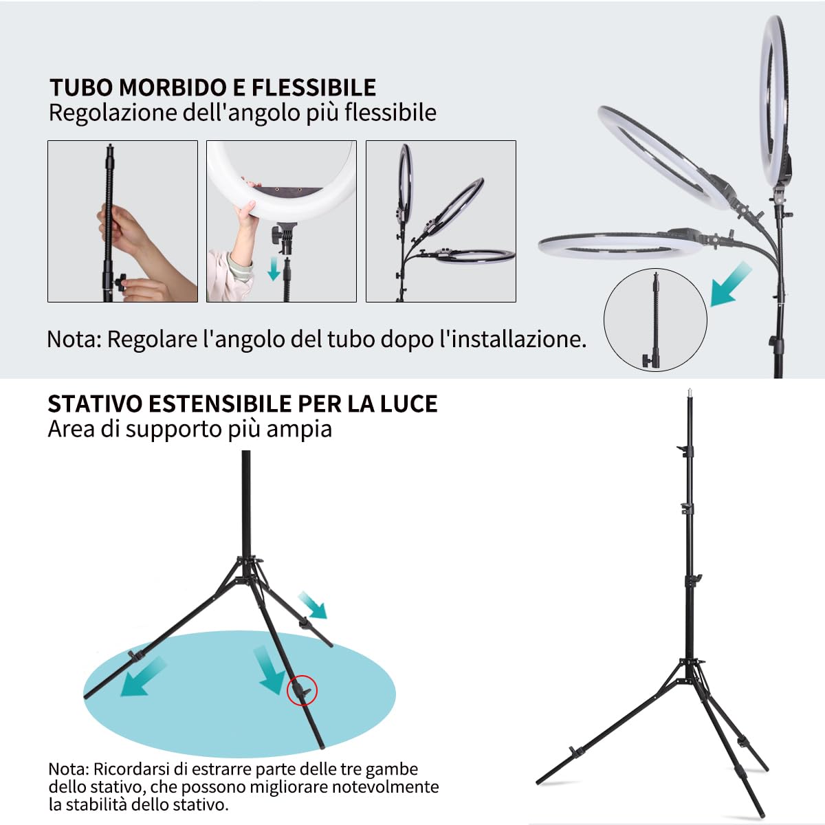 19" LED Ring Light Luce Anulare Kit con Stativo, Specchio e Supporto per Telefono per La Fotografia in Studio, Ritratto, Selfies, Live Streaming, Registrazione Video, Trucco di Bellezza
