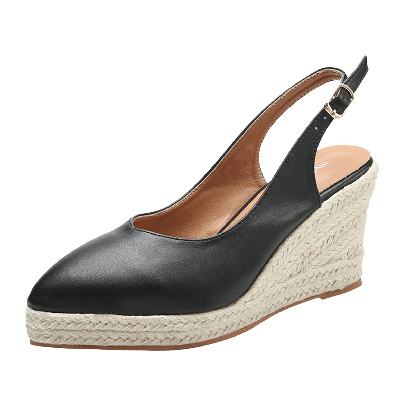 Genérico Sandalias de Cuña Mujer Pies Anchos Zapato Verano Sandalias Medio Empacadas Cuña Alpargatas de Verano Tacón Tejido Paja Pescador Mujer Caminar Doradas