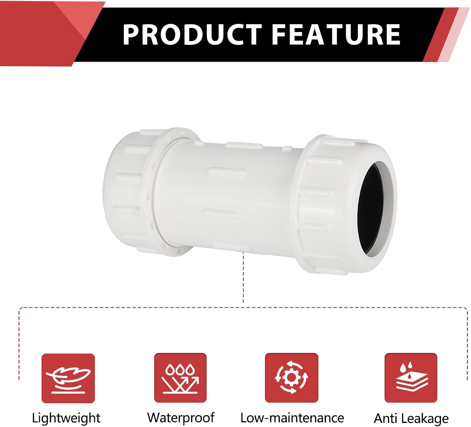 (Pack of 1) EFIELD 1-1/2-Inch PVC Compression Coupling, Schedule 40, Quick Connecting Piping and Repairs of PVC Pipe,(PVC041)