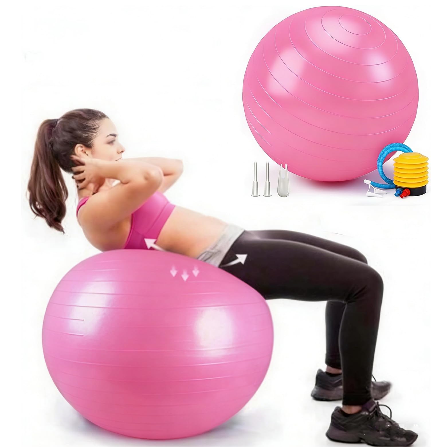 Yoga Exercise Ball, Balance Pregnancy Ball(25in /65cm) with Pump, Explosion-Proof Heavy Duty Swiss Balls for Fitness, Body Balance, and Physical Therapy, Posture Training/Pink