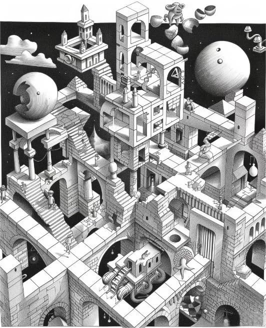 WDZFF Jigsaw 1000 Pieces - M C Eschers Paintings Art Geometrys - Black Or White - Difficult Irregular Puzzle Pieces - Adults Challenge Game Kq233Zp