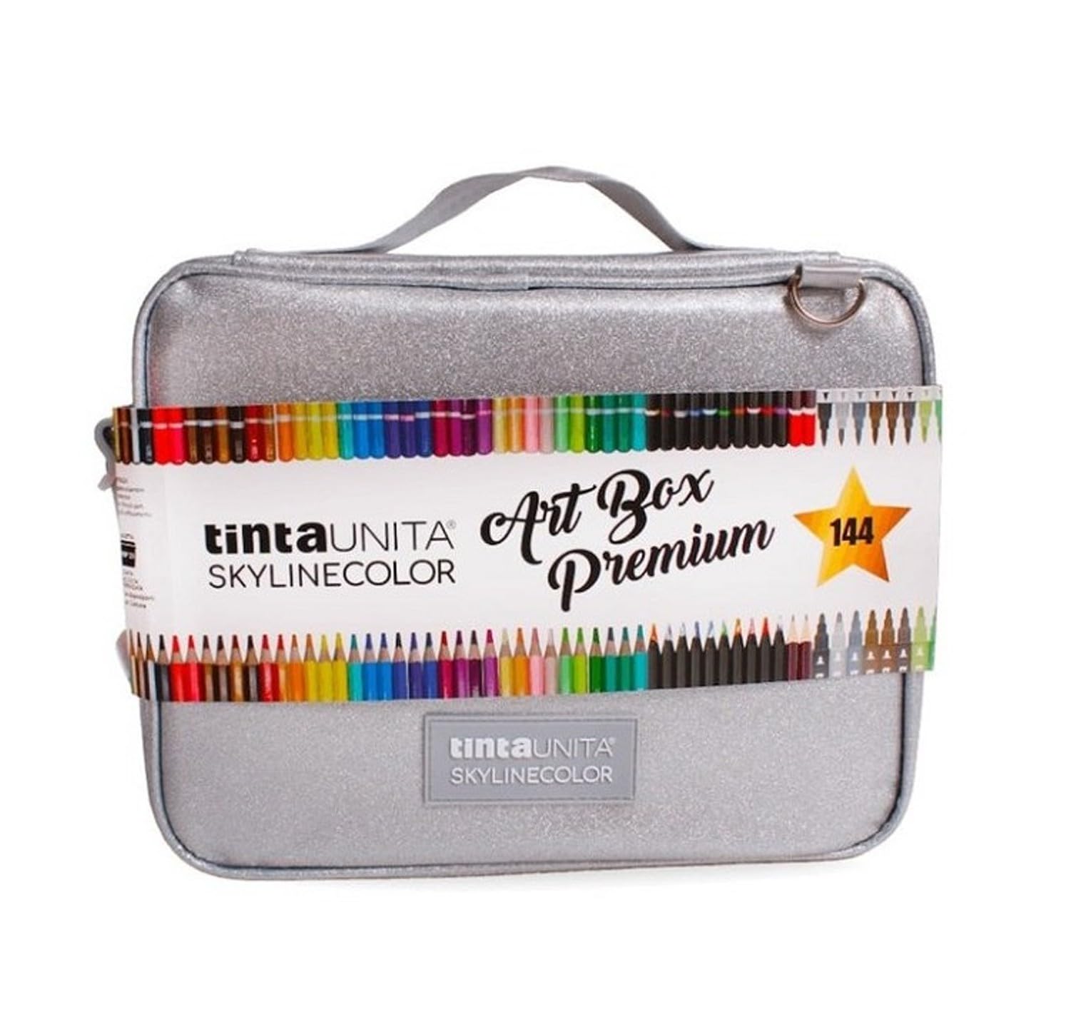 Borsa Valigetta Tracolla Art Box Premium Grigio Glitter con Pastelli in Legno MINA 4.2-144 colori con 2 colori Limited Edition by Pool Over con omaggio penna pailettes 6 penne in 1