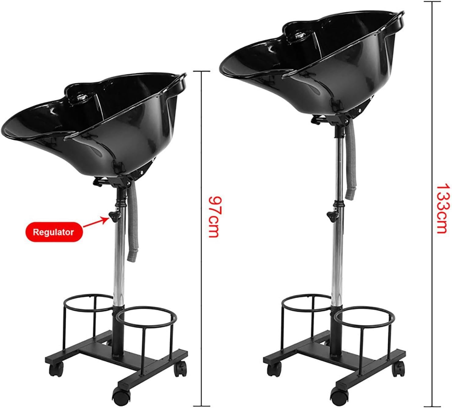 PixCy Bacino Salone Mobile Portatile,Lavatesta con Tubo di Scarico, E Regolabile in Altezza,Lavabo Shampoo Elettrica,Parrucchiere Lavabo per Capelli con 2 Secchi E Tubi di Scarico