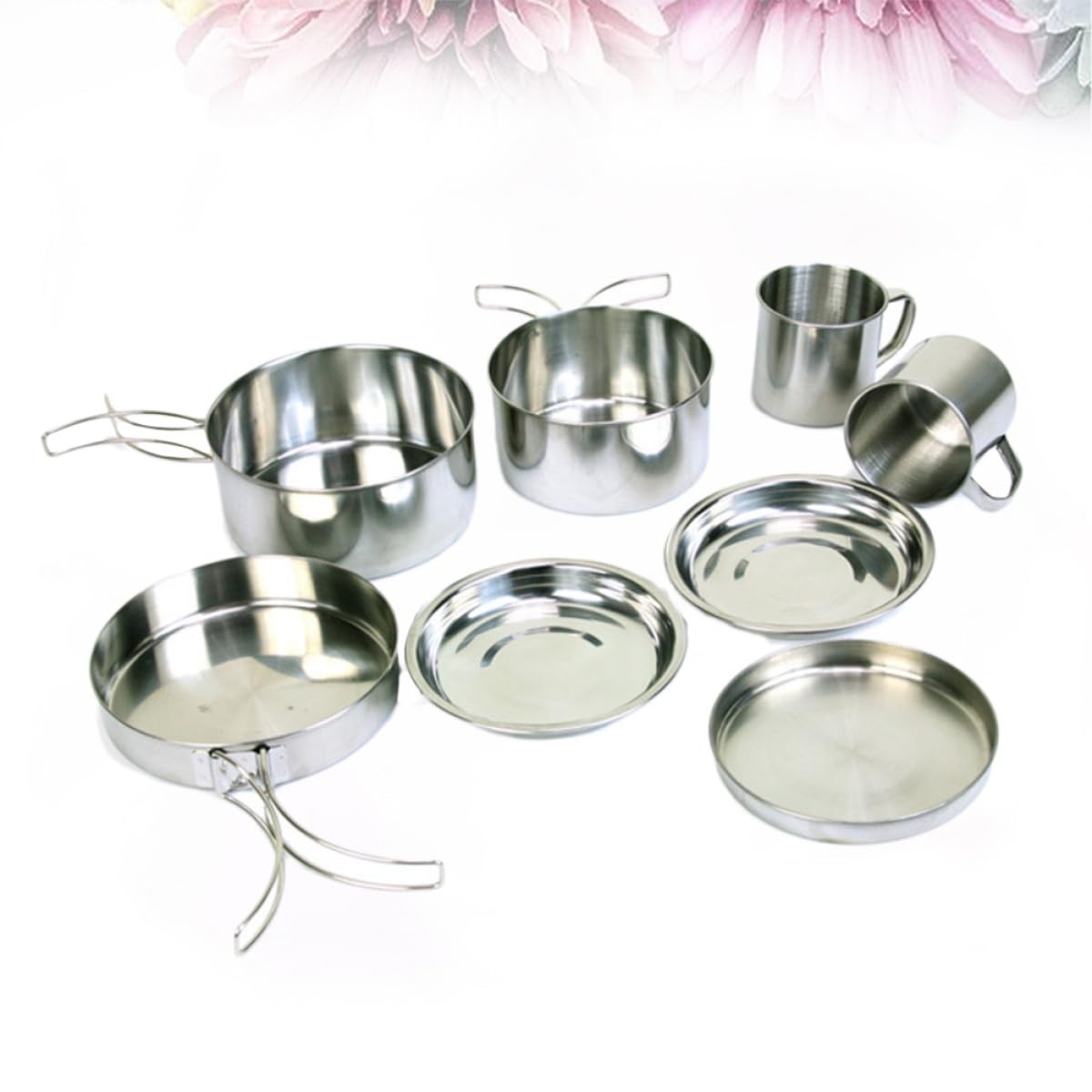 Hemobllo 8pcs Ensemble de Casseroles de Pique en Acier Inoxydable Bol Assiette Tasse pour Randonnée Camping Chasse | Poignée Pliable, Poignée Isolante Thermique, Format Compact pour Randonnée et Barbecue