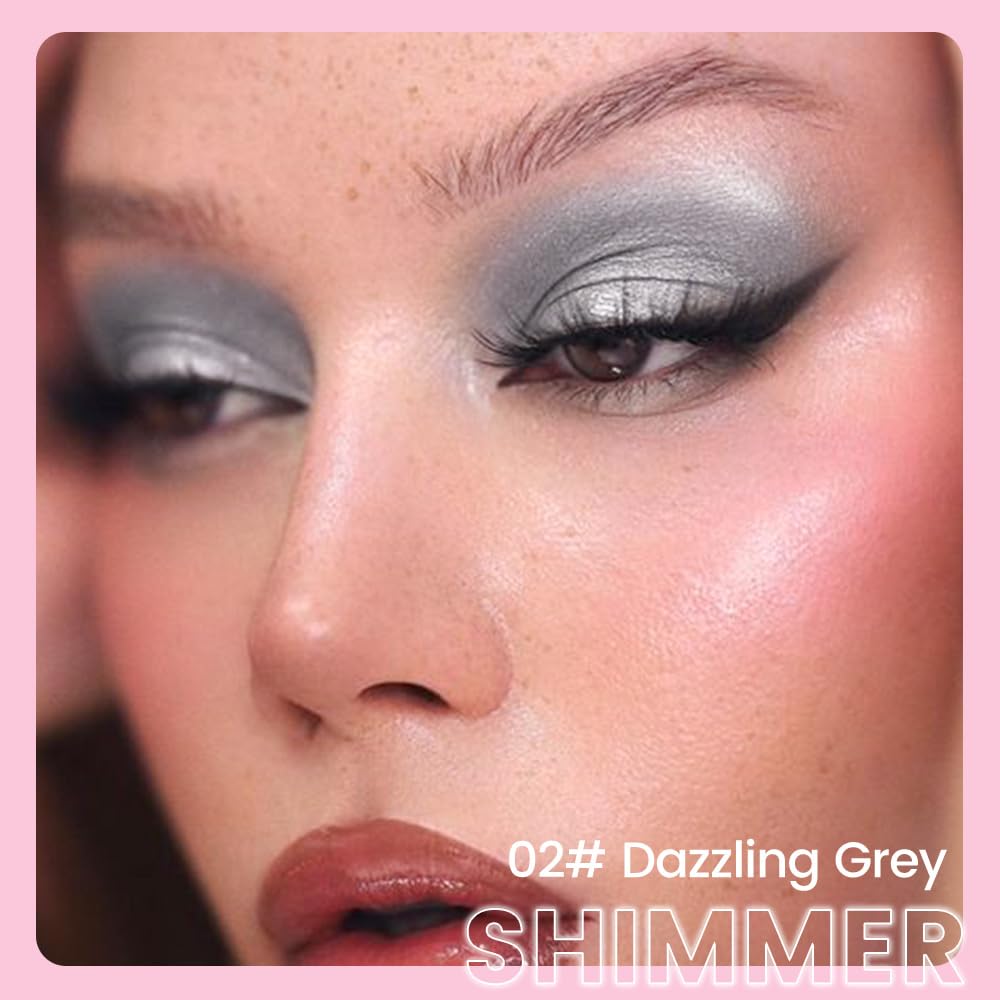 HHLTOH 2-in-1 Cream Eyeshadow & Highlighter Stick, Waterproof Dazzling Grey Shimmer Eye Shadow Pencil for Women, Long-Lasting Pigmented Makeup, sombras para ojos 02