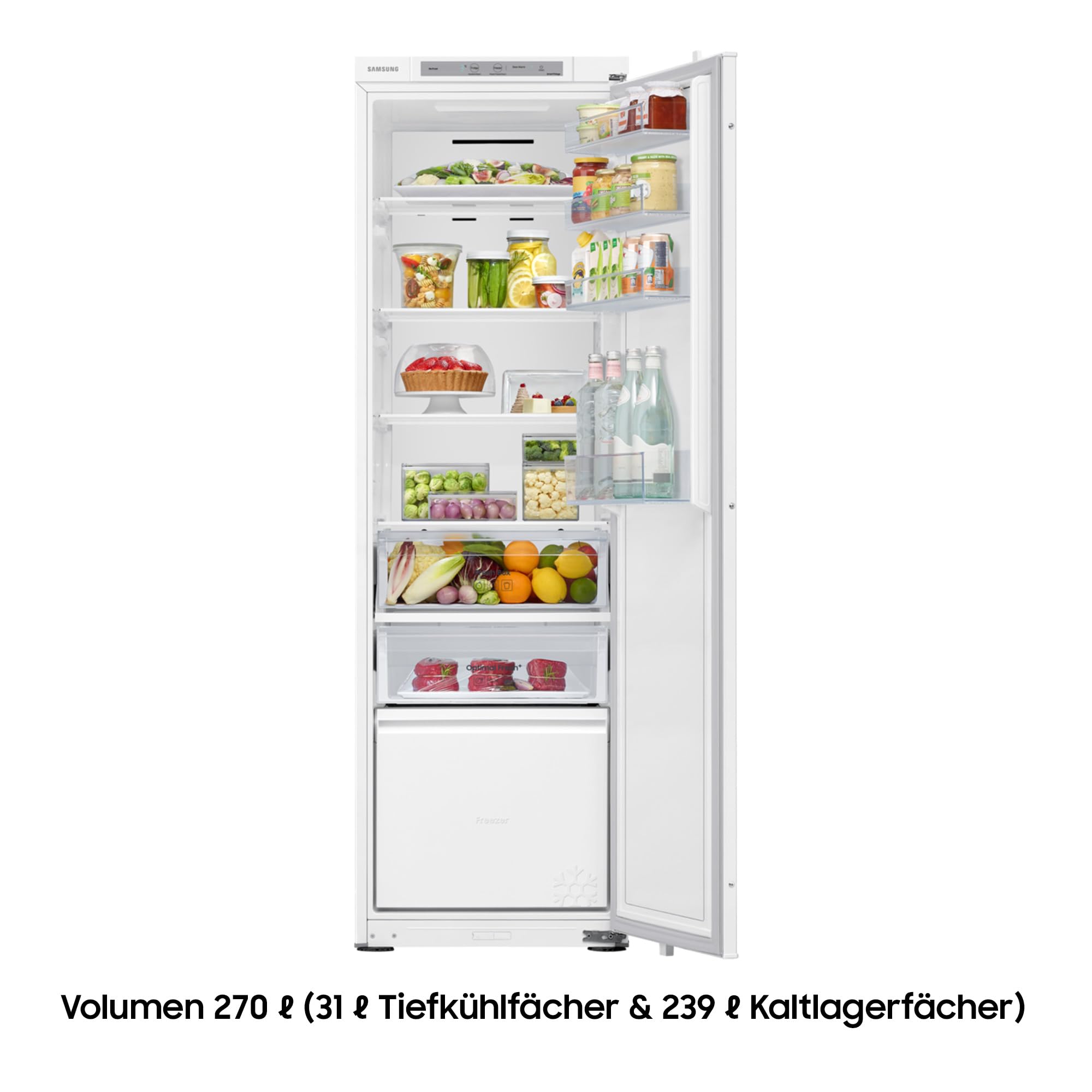 Samsung BRD27600EWW/EF Einbaukühlschrank mit Gefrierfach, 177 cm, No Frost+ Kühl-Gefrier-Kombination, Mit AI Energy Mode & SpaceMax für mehr Platz, Leise und energieeffizient, Mit Schlepptürtechnik