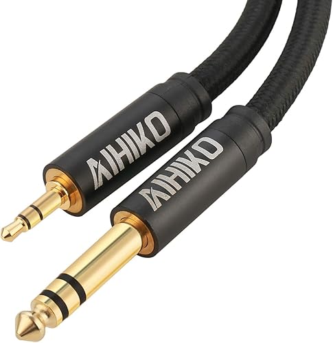 AIHIKO Cable TRS de 14 a 18 con carcasa de aleación de zinc y enchufes dorados, cable de audio estéreo de nailon trenzado de 0.250 in a 0.138 in