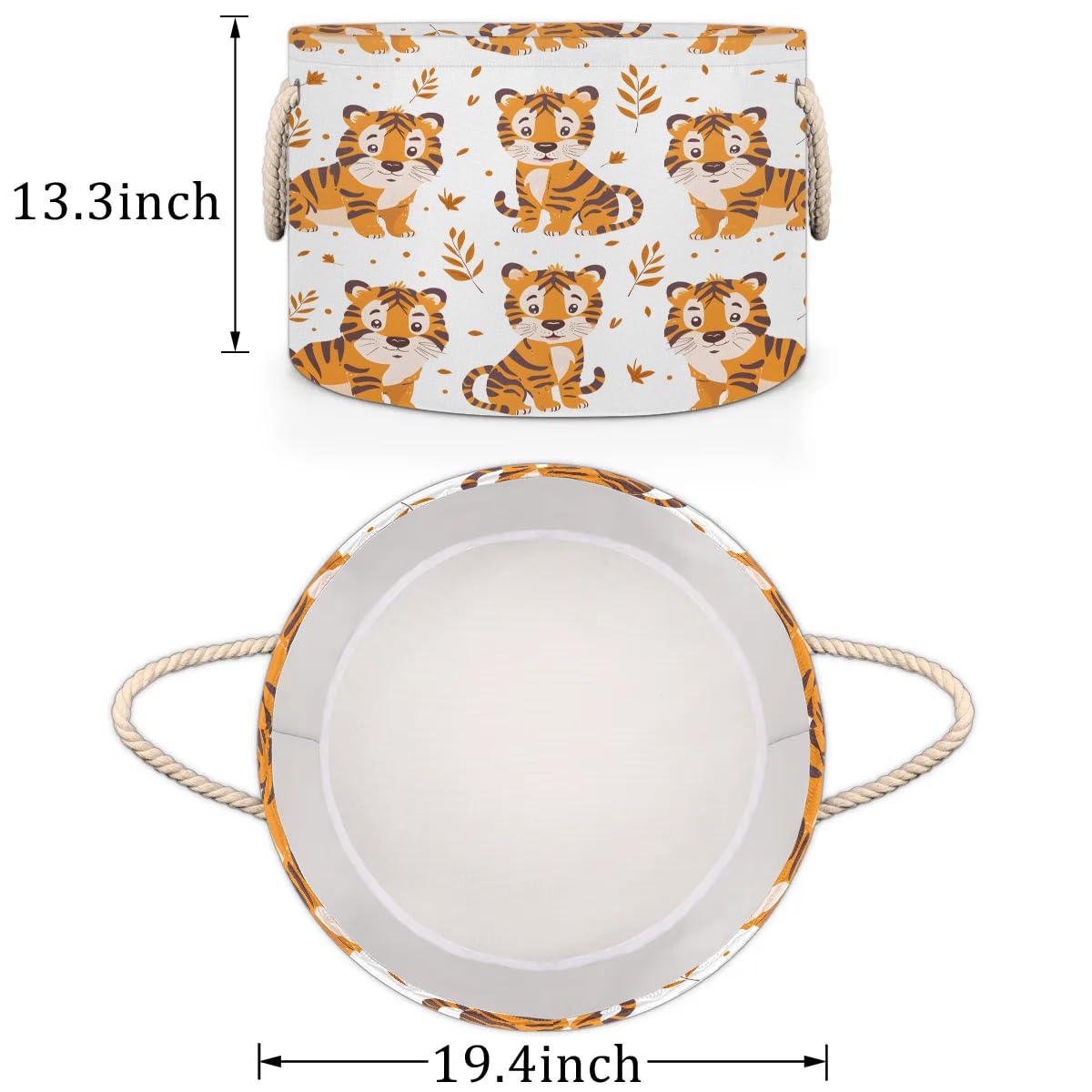 Gumuslen Tiger Leaves Storage Basket Collapsible Storage Bins with Handle Organizer Clothes Laundry Basket Kids Toys Blanket Baby Nursery Gift Basket for Boys Girls Room Decor