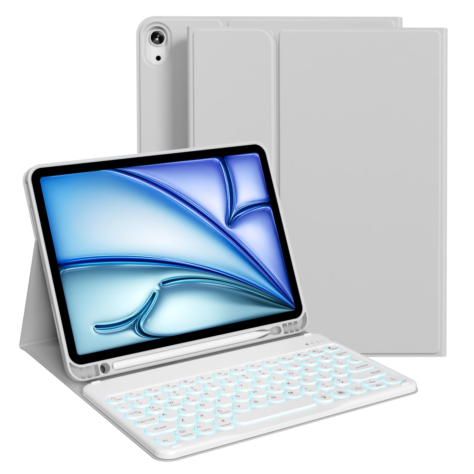 iPad Air 11 Inch 2025/2024 Keyboard Case, for iPad Air 5th & 4th Generation 2022/2020 10.9 Inch, 7 Color Backlit (RGB) Bluetooth Keyboard, QWERTZ Design