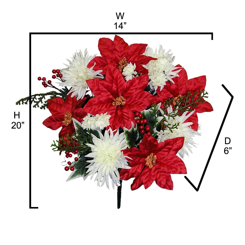 Admired By Nature Ramo de Flores de Pascua Artificiales de Navidad de 14 Tallos, Clavel de Pascua de Terciopelo sintético para decoración del hogar de Navidad, arbusto de Vacaciones, Flores de