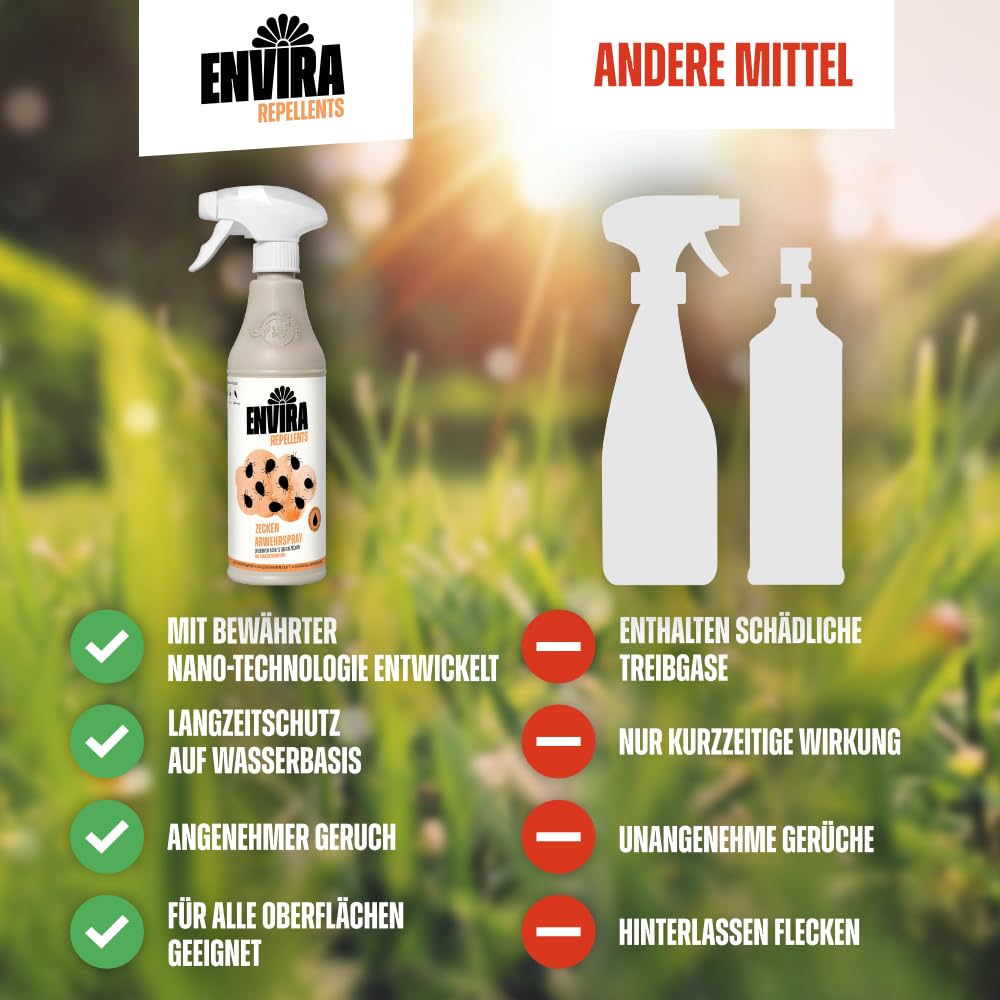 Envira Zecken Abwehrspray 2x 5 Liter - Effektiver Zeckenschutz - Spray mit Langzeitwirkung zum Zecken fernhalten - Mittel gegen Zecken in der Wohnung - Effektives Zeckenmittel