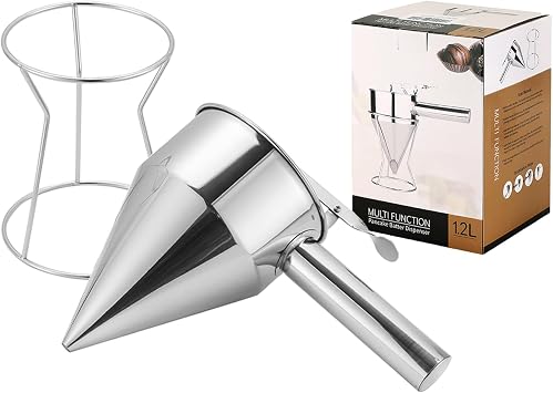 40OZ/1200ML Stainless Steel Pancake Batter Dispenser, Piston Funnel Dispenser with Stand Detachable Handle for Takoyaki Baking Cake Desserts 1200ML/40OZ
