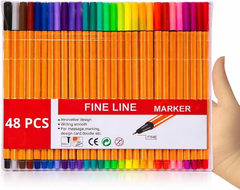 Kit 48 Canetas Fineliner Coloridas Ponta Fina 0.4mm - Marcadores para Desenho e Escrita com Tintas Vibrantes, Bullet Journal, Estudo, Secagem Rápida, Ergonômicas, Linha Premium