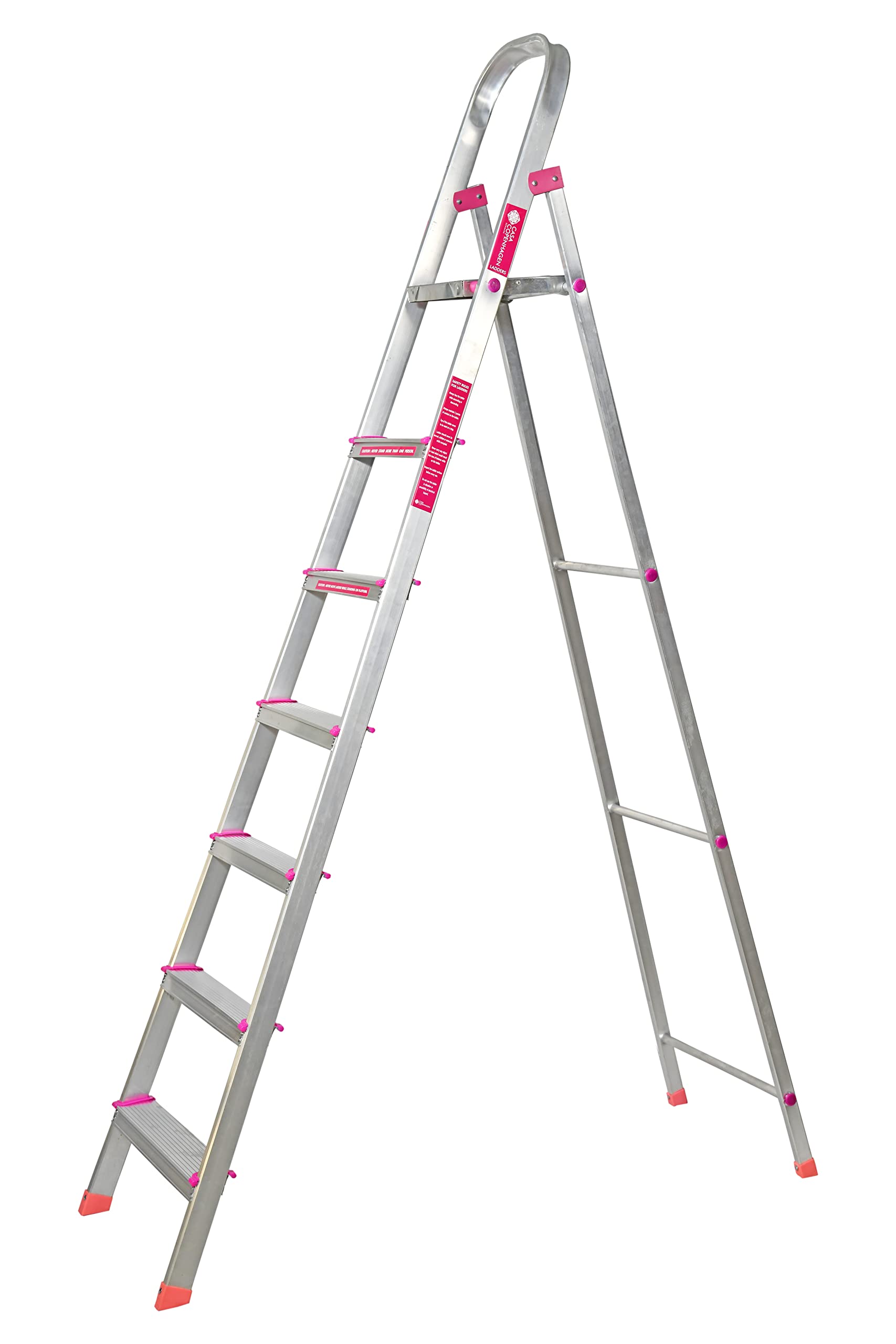 Casa Copenhagen Designed in Denmark, 7-Step Foldable Aluminium Ladder Laser Cut with Super Advance Sure-Hinge Technology,7 Years Warranty - Silver