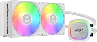 GAMDIAS Enfriador de agua de CPU AIO de 240 mm, diseño de cable oculto, bomba giratoria, MB Sync ARGB y PWM, efecto de luz 30, Intel LGA 1700, AMD AM5/AM4, blanco, AURA
