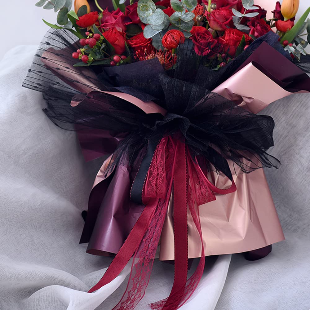Nastro In Pizzo Floreale 22,9 Metri – 5 Rotoli Colori Misti (Viola, Rosa, Nero, Bianco, Giallo) Per Cucito E Regali - 4