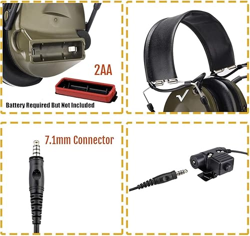 Miniatura 7 de Retevis EHK007 Auriculares tácticos, orejeras de caza y tiro con micrófono, amplificación de sonido, auriculares Walkie Talkie con reducción de
