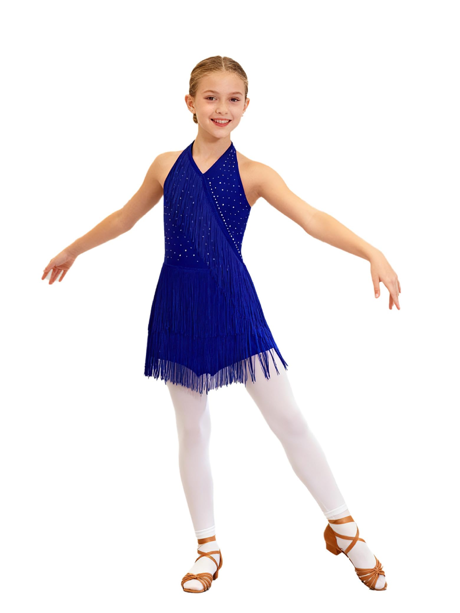 Jydiazi Vestido de baile latino para niña, con flecos, con brillantes, vestido de tango latinoamericano, Cha Cha, ropa de baile — view 14