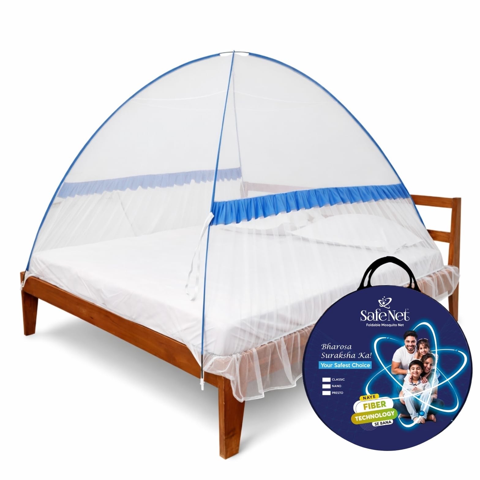 Elasto Mosquito Net for Super King Size Bed | Patented Elastic Door | Foldable Machardani | Easy Entry | 26 GSM Breathable Mesh | Replaceable Net Cream Super King (Width 84in to 96in)-image-36