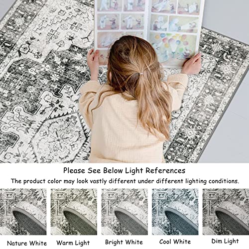 Moynesa Ultra-Thin Washable Area Rug - 5x7 Large Gray Rug for Living Room Vintage Rugs for Bedroom, Non Slip Non Shedding Pet Friendly Dining Room Mat Carpet for Department Office Kitchen