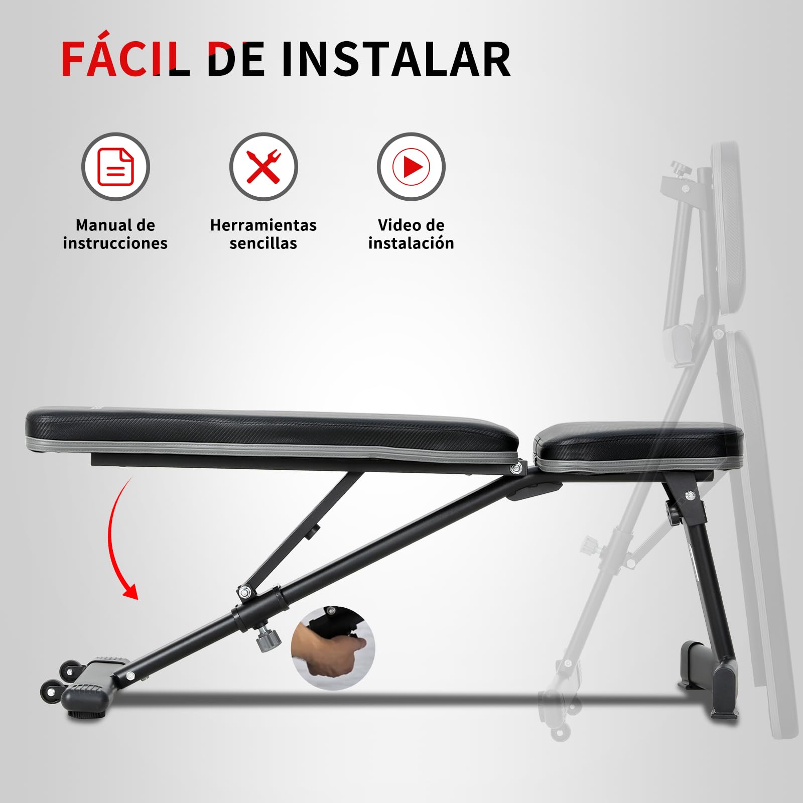 ISE Banco de Pesas Musculación Ajustable Plegable Multifuncional Inclinable Reclinable, Banco de Peso Plano Declinado Inclinado Abdominales para Fitness Entrenamiento Profesional con Respaldo