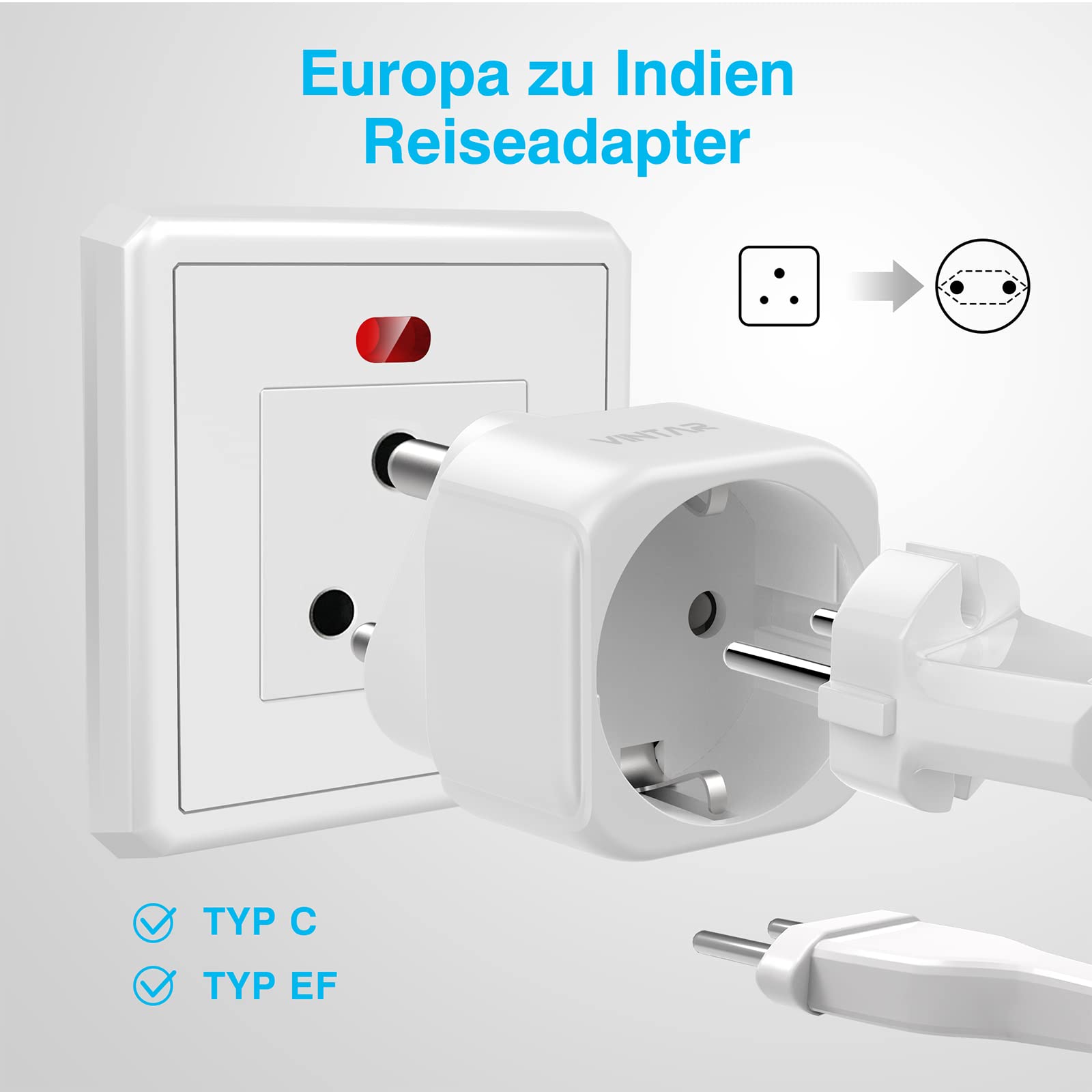 Adaptateur De Voyage France Vers Inde - 2 Pièces - Type D Pour Inde, Népal, Ghana