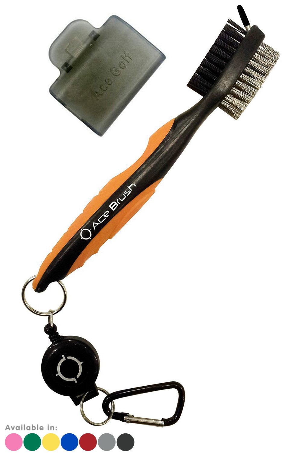 Ace Golf Brush and Club Groove Cleaner, 2 Ft Retractable Zip-line Aluminum Carabiner, Bonus Brush Cover, Lightweight, Stylish, Ergonomic Design, Premium Tour Grade, Easily Attaches to Golf Bag