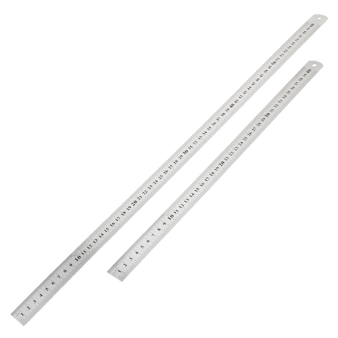sourcing map 2PCS Règle Droit Pouce Métrique Acier Inoxydable Mesure Outil avec Suspendu Trou 40cm 60cm 2 en 1 Deux côtés argent
