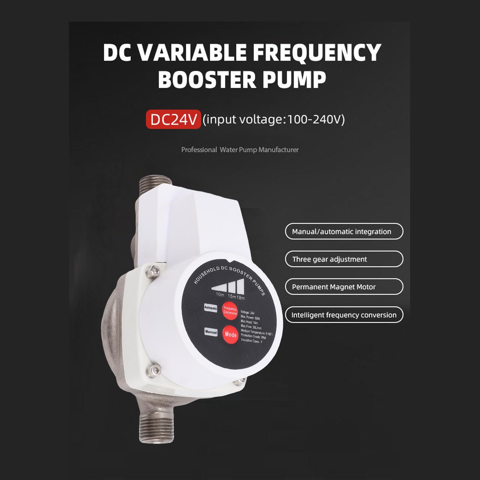 Pompa Booster Doccia, Compressore Acqua a Risparmio Energetico 475,5 GPH 80 W con Tubo Corrugato e 3 Ingranaggi, Adatto per Rubinetti, WC, Caldaie, Bagni Doccia, Cucine (Spina europea)