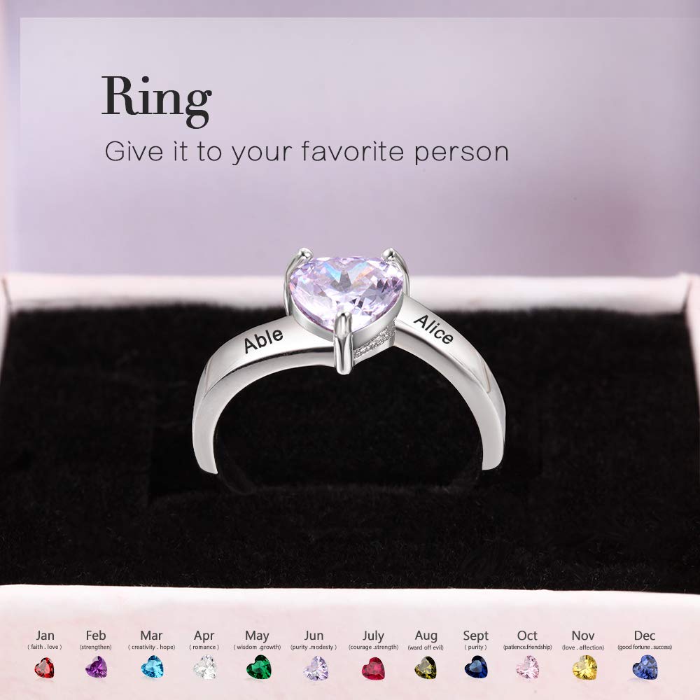 kaululu Anillos Mujer Personalizado con Simulada Piedra 2 Nombres Grabados para Madre, Hija - Joyería Cumpleaños con Grabado Nombre para Mamá Familia