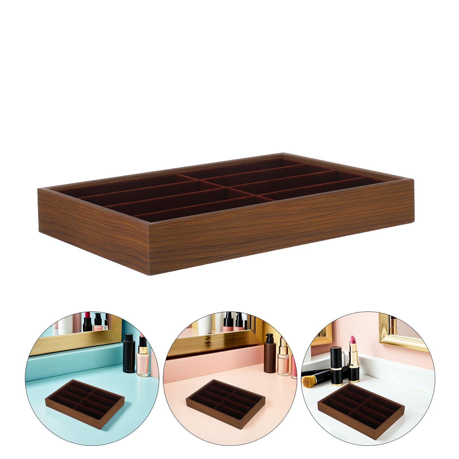 DOITOOL Organizador de Gafas de Sol 8 Compartimentos de Madera y Base Antideslizante, Bandeja Elegante y Espaciosa para Almacenamiento y Exhibición Estable