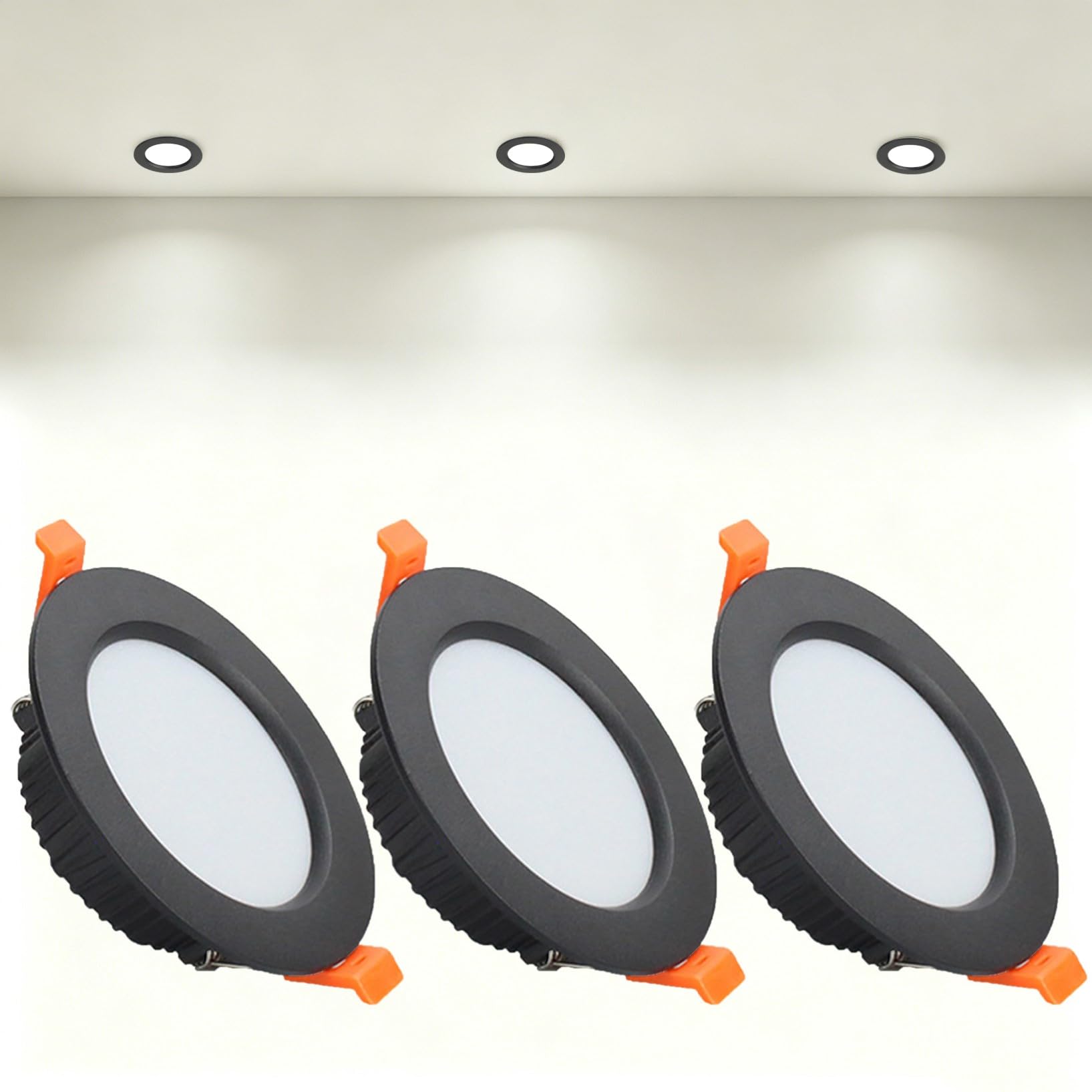 VOGHMOLD 7W Ultra Slim LED Downlight Recessed Ceiling Light 3 inch, 4000K Spot Lights Black Aluminum Trim, Cut Φ80-90mm, AC110-240V Panel Lighting for Office Hallway Closet, 3 Pack