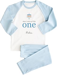 When I wake Up One Any Age personalised pyjamas Childrens Birthday cake Blue and white pjs
