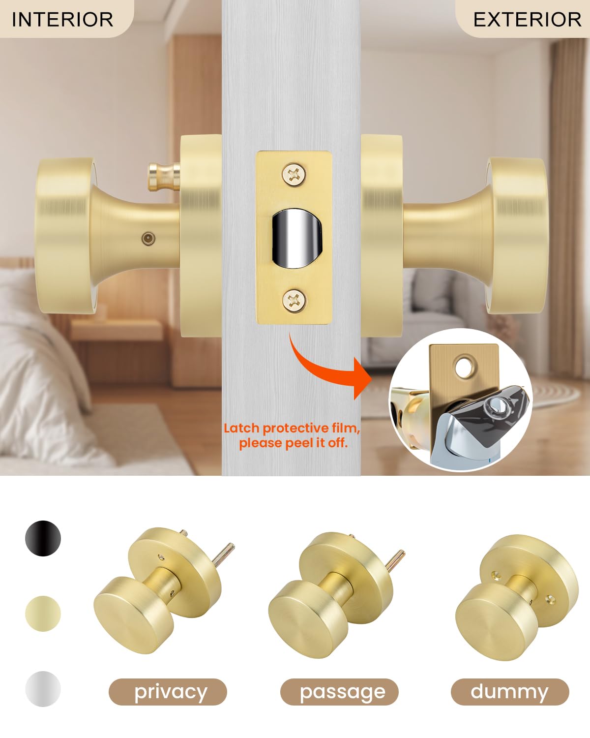 Haidms Brushed Gold Door Knobs - 6 Pack -5