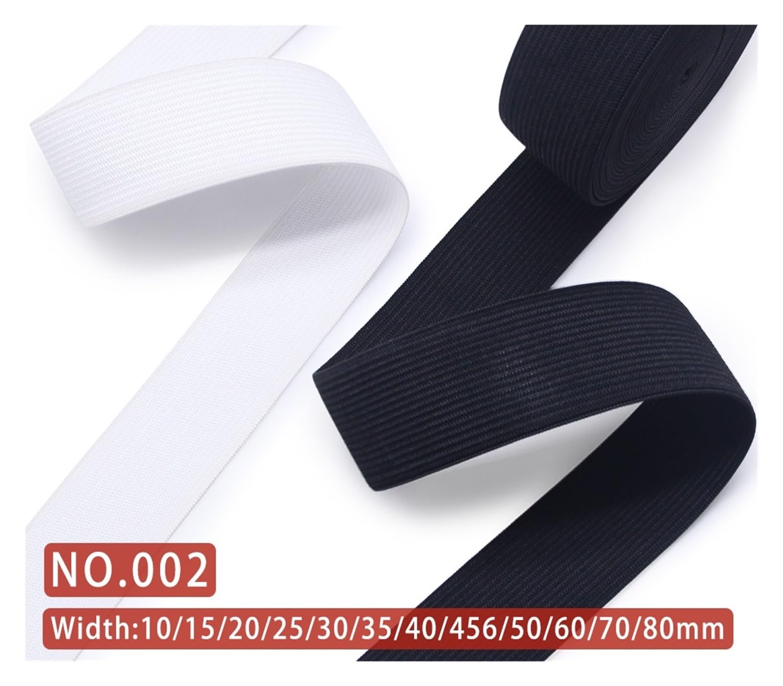 Cinta elástica plana blanca y negra de 8 hilos, cinta de goma for coser ropa, pantalones, accesorios, cinturón elástico, cinta for ropa DIY(Black001,5 Yards,60mm)