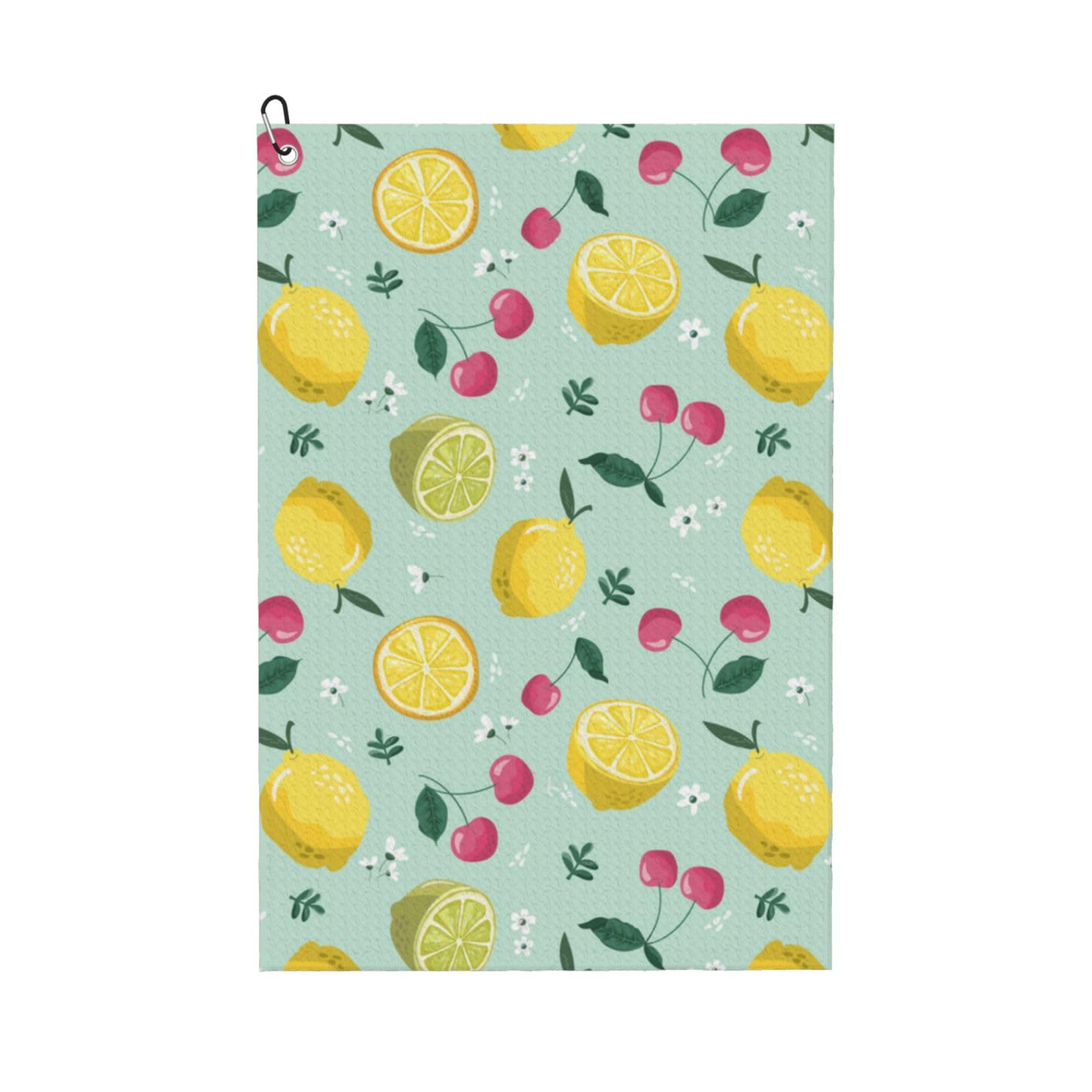Hnnkloy Lemon Cherry Fruit, 16x24 in Portable Waffle Golf Towels with Carabiner Clip for Golf Bag