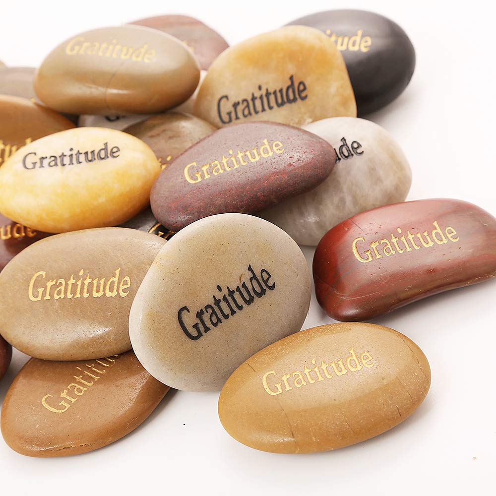 ROCKIMPACT 50PCS Gratitude Gratitude Rocks Bulk Engraved Rocks Inspirational Stones Prayer Gifts Zen Chakra Worry Stones Motivation Encouragement Rocks Wholesale Gratitude Stones, 2"-3" Each