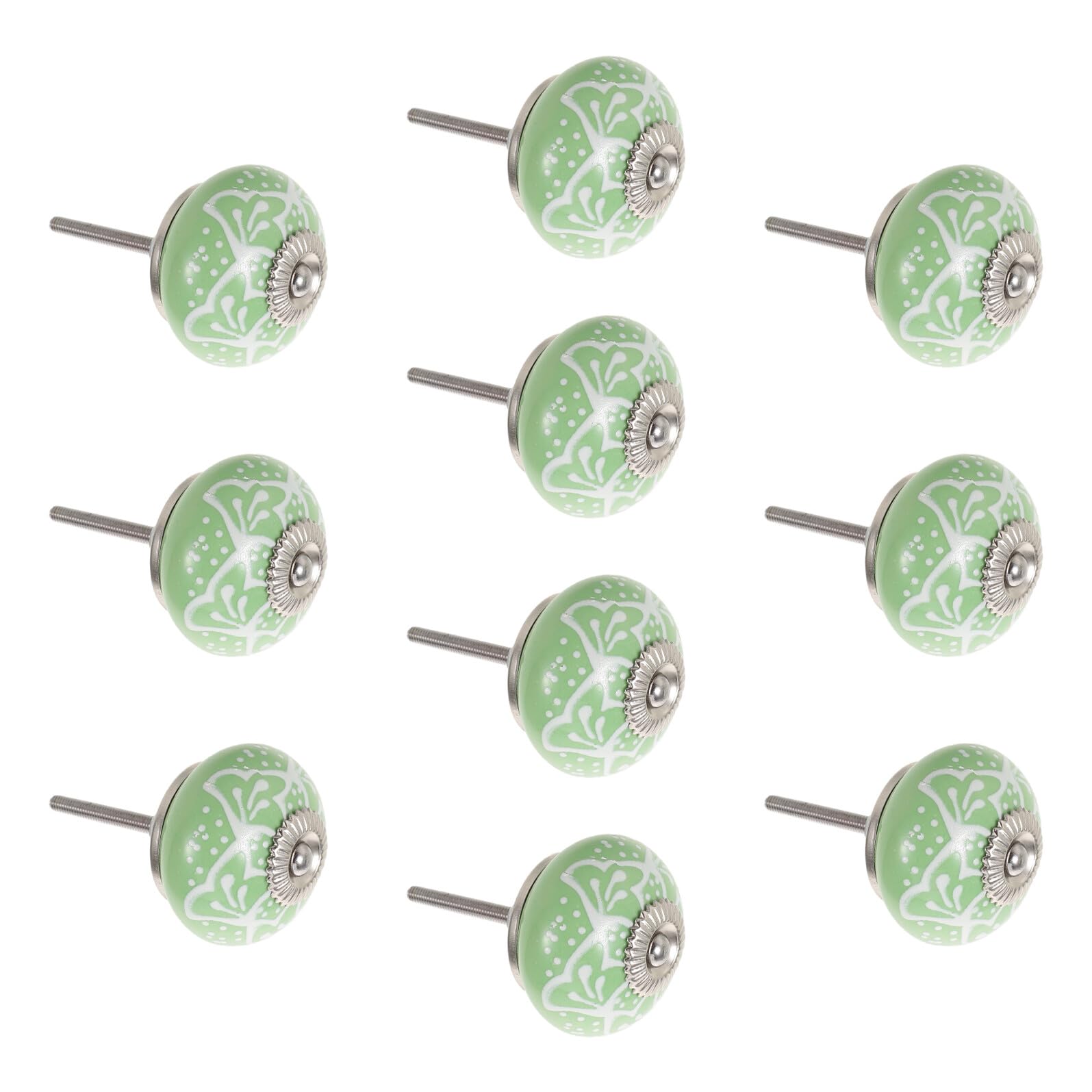 Ciieeo Pomelli Rotondi in Ceramica Verde per Cassetti e Armadi, 10 Pezzi | Finitura Stampata, Diametro 1, 6 Pollici, Adatti a Casa e Ufficio, Stile Artistico Retrò