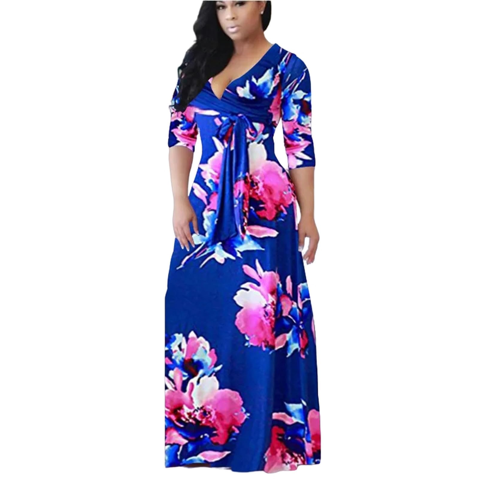 Vestito Abito da Spiaggia per La Spiaggia Floreale per La Stampa Floreale A Sciolta A V Women's Neck-Lanhong-XXXL