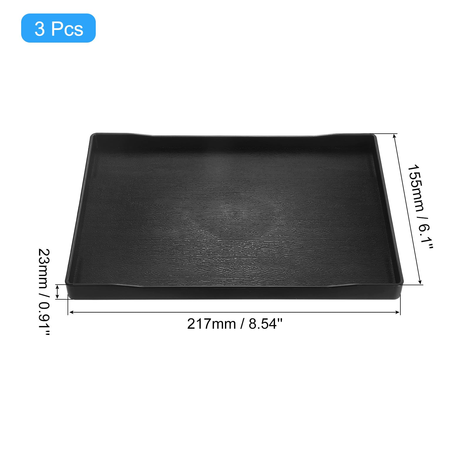 uxcell 3Pcs Serving Tray Small Black Mini Tray 6" x 9" Plastic Rectangular Wooden Serving Trays Decorative Ottoman Platter for Breakfast Kitchen Bathroom - Image 2