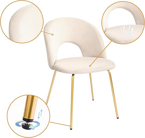 Miniatura 5 de CangLong Silla de asiento de terciopelo con patas de metal para cocina, comedor, 2 unidades, color beige