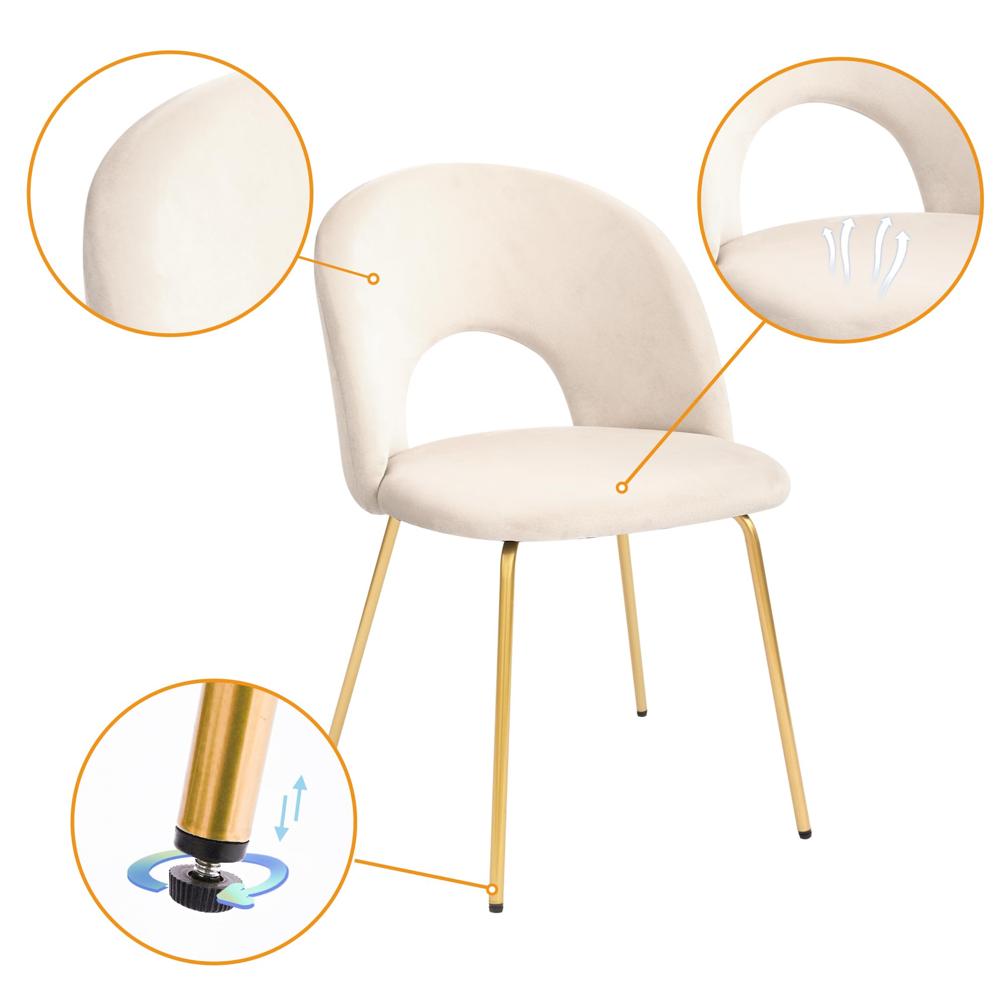 CangLong Set di 2 sedie da pranzo scandinave, sedie da cucina con rivestimento in velluto, sedie da soggiorno moderne con gambe in metallo dorato, beige
