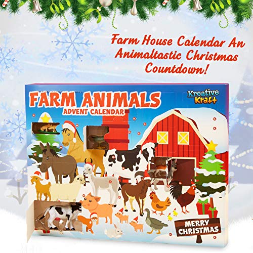 KreativeKraft Calendrier de L'avent 2022 Enfant 24 Jouets Animaux Dinosaures(Multicolore Farm animals)