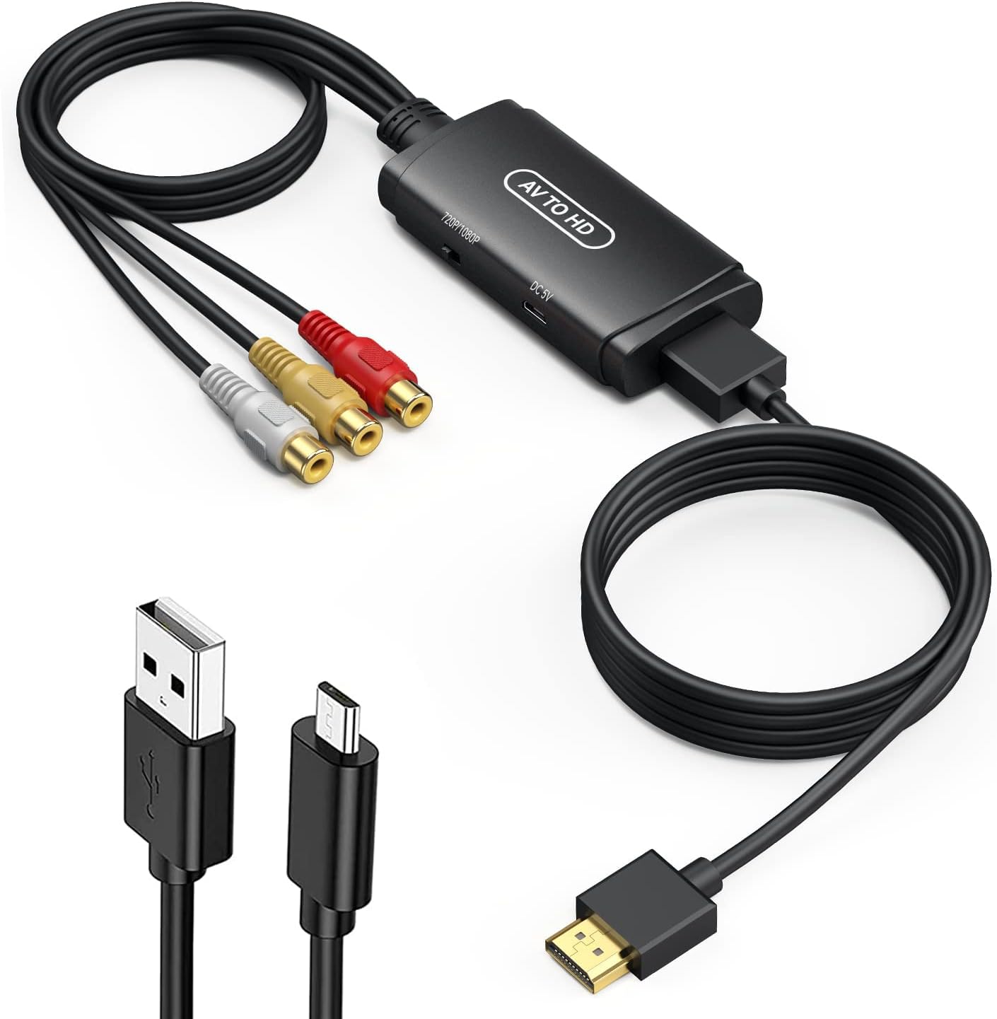 ABLEWE RCA to HDMI Converter, AV to HDMI Adapter, Composite toHDMI Adapter Support 1080P, PAL/NTSC Compatible with WII WII U/PS one PS2/PS3 STB Xbox VHS VCR Blue-Ray DVD