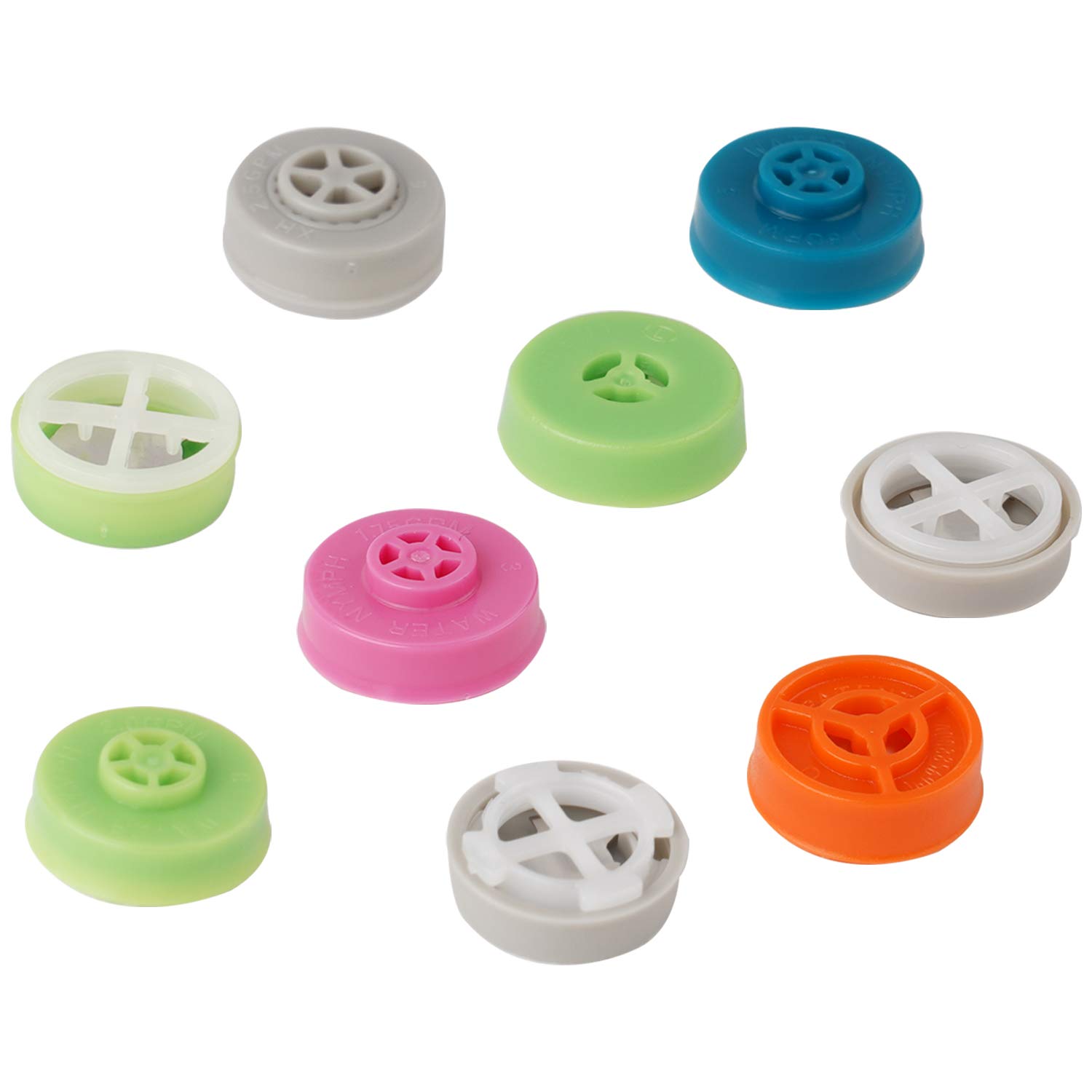 Hibbent 9 PCS Water Flow Restrictor 1.5/1.75/2.0/2.5/3.0 GPM Set, Shower Flow Control Valve Suitable for Fixed Shower Head or Handheld Shower with Holes Diameter of 0.606'', or 0.566'', or 0.496''