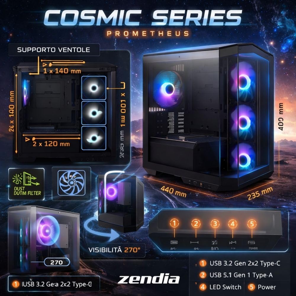 PC GAMING PROMETHEUS – Intel Core i7-14700K – Nvidia GeForce RTX 3060 12 GB – 32 GB DDR4 RAM – SSD NVMe 1 TB – Wi-Fi – Windows 11 Pro – Mid Tower